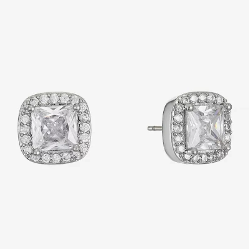 Monet Jewelry Timeless Silver Tone Halo Cubic Zirconia 10mm Cushion Stud Earrings