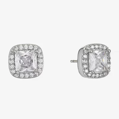 Monet Jewelry Timeless Silver Tone Halo Cubic Zirconia 10mm Cushion Stud Earrings