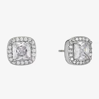 Monet Jewelry Timeless Silver Tone Halo Cubic Zirconia 10mm Cushion Stud Earrings