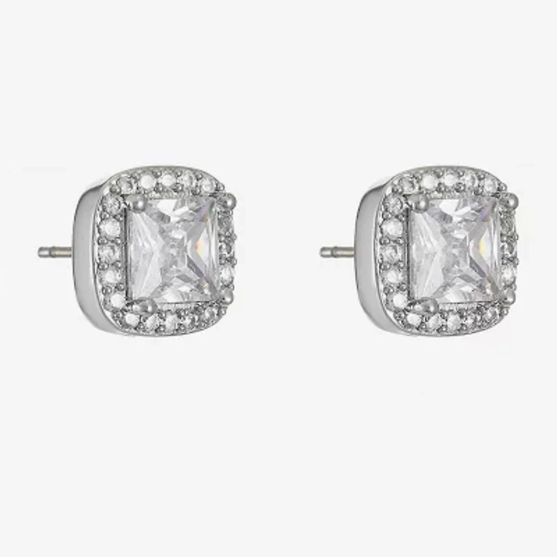 Monet Jewelry Timeless Silver Tone Halo Cubic Zirconia 10mm Cushion Stud Earrings