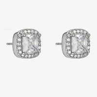 Monet Jewelry Timeless Silver Tone Halo Cubic Zirconia 10mm Cushion Stud Earrings