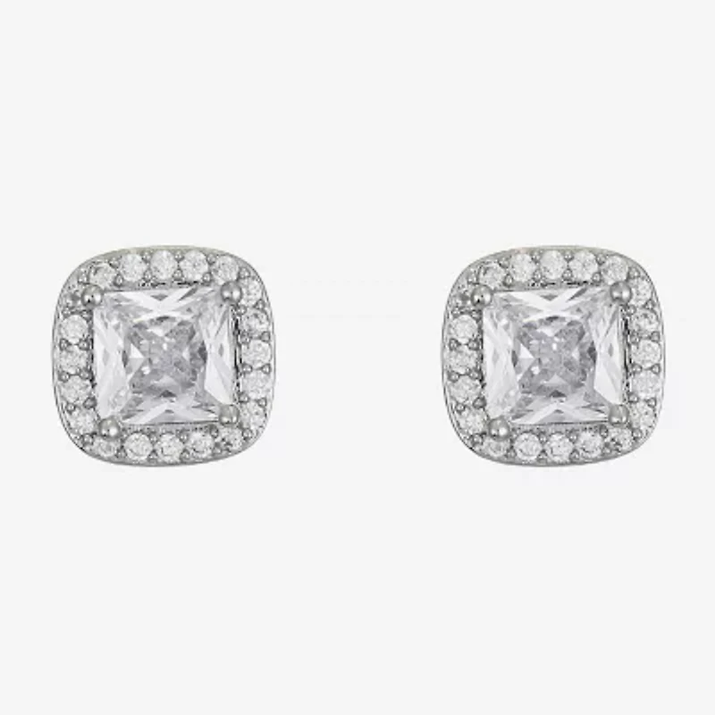Monet Jewelry Timeless Silver Tone Halo Cubic Zirconia 10mm Cushion Stud Earrings