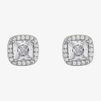 Monet Jewelry Timeless Silver Tone Halo Cubic Zirconia 10mm Cushion Stud Earrings