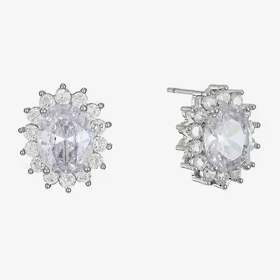 Monet Jewelry Timeless Silver Tone Halo Cubic Zirconia 14mm Oval Stud Earrings