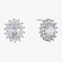 Monet Jewelry Timeless Silver Tone Halo Cubic Zirconia 14mm Oval Stud Earrings