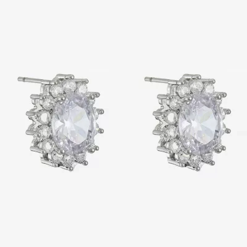 Monet Jewelry Timeless Silver Tone Halo Cubic Zirconia 14mm Oval Stud Earrings