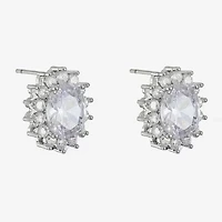 Monet Jewelry Timeless Silver Tone Halo Cubic Zirconia 14mm Oval Stud Earrings
