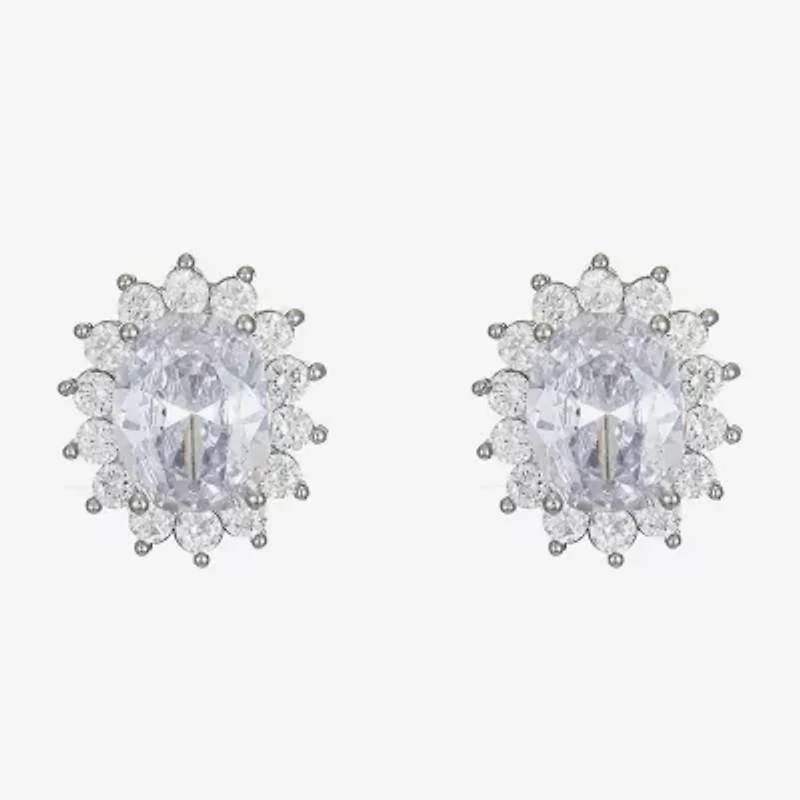 Monet Jewelry Timeless Silver Tone Halo Cubic Zirconia 14mm Oval Stud Earrings