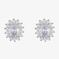 Monet Jewelry Timeless Silver Tone Halo Cubic Zirconia 14mm Oval Stud Earrings