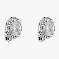 Monet Jewelry Timeless Silver Tone Halo Womens Cubic Zirconia Oval Clip On Earrings