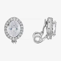 Monet Jewelry Timeless Silver Tone Halo Womens Cubic Zirconia Oval Clip On Earrings