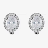Monet Jewelry Timeless Silver Tone Halo Womens Cubic Zirconia Oval Clip On Earrings