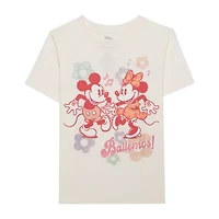 Disney Collection Little & Big Kid Girls Crew Neck Short Sleeve Regular Fit Mickey Mouse Minnie Graphic T-Shirt