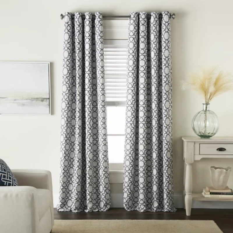 Max Blackout Campbell Geo Jacquard Grommet Top Energy Saving 100% Single Curtain Panel