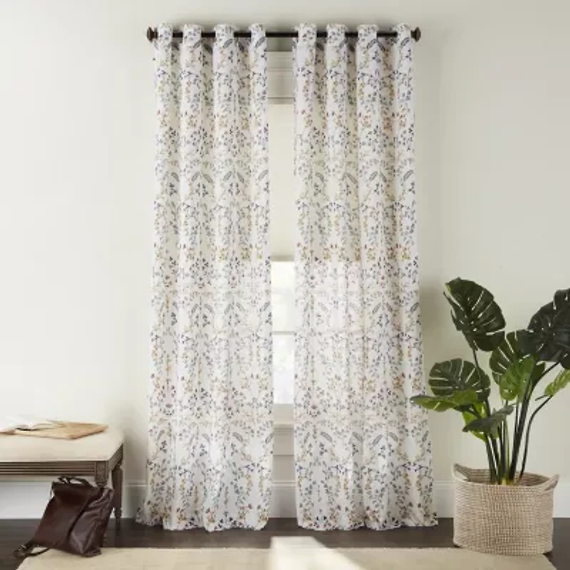Fieldcrest Arden Vine Floral Print Grommet Top Sheer Single Curtain Panel
