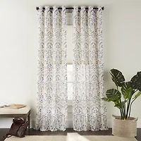 Fieldcrest Arden Vine Floral Print Grommet Top Sheer Single Curtain Panel