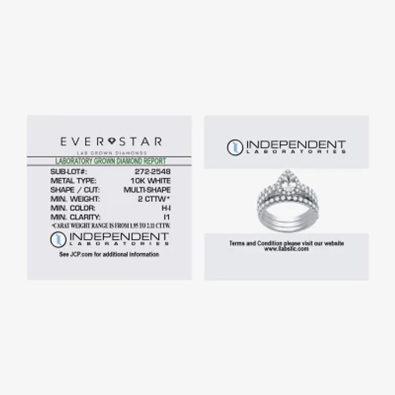 (H-I / I1) Womens 2 CT. T.W. Lab Grown White Diamond 10K Gold Pear Side Stone Halo Bridal Set