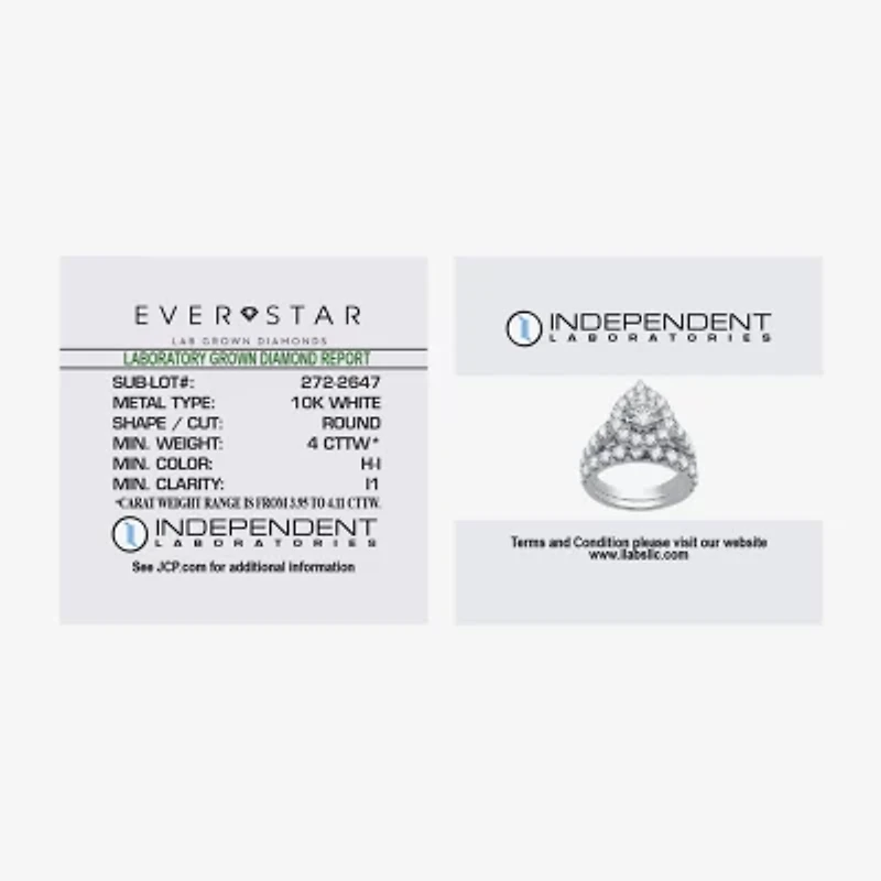 (H-I / I1) Womens 4 CT. T.W. Lab Grown White Diamond 10K Gold Pear Side Stone Halo Bridal Set