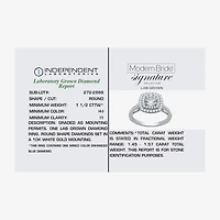 Signature By Modern Bride (H-I / I1) Womens 1 1/2 CT. T.W. Lab Grown White Diamond 10K Gold Cushion Side Stone Halo Engagement Ring