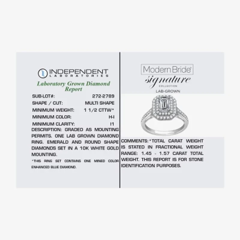 Signature By Modern Bride (H-I / I1) Womens 1 1/2 CT. T.W. Lab Grown Diamond 10K White Gold Side Stone Halo Engagement Ring
