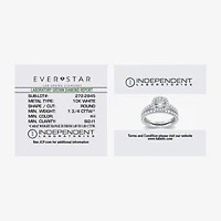 (H-I / Si2-I1) Womens 1 3/4 CT. T.W. Lab Grown White Diamond 10K Gold Cushion Side Stone Halo Bridal Set