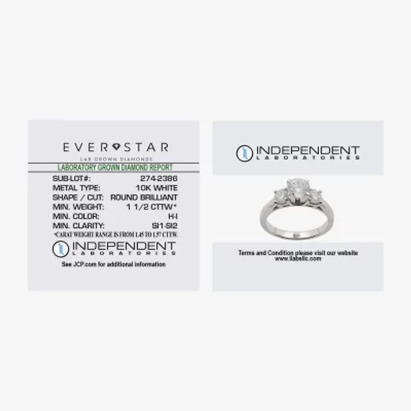Love Lives Forever (H-I / Si1-Si2) Womens 1 1/2 CT. T.W. Lab Grown White Diamond 10K Gold Round 3-Stone Engagement Ring