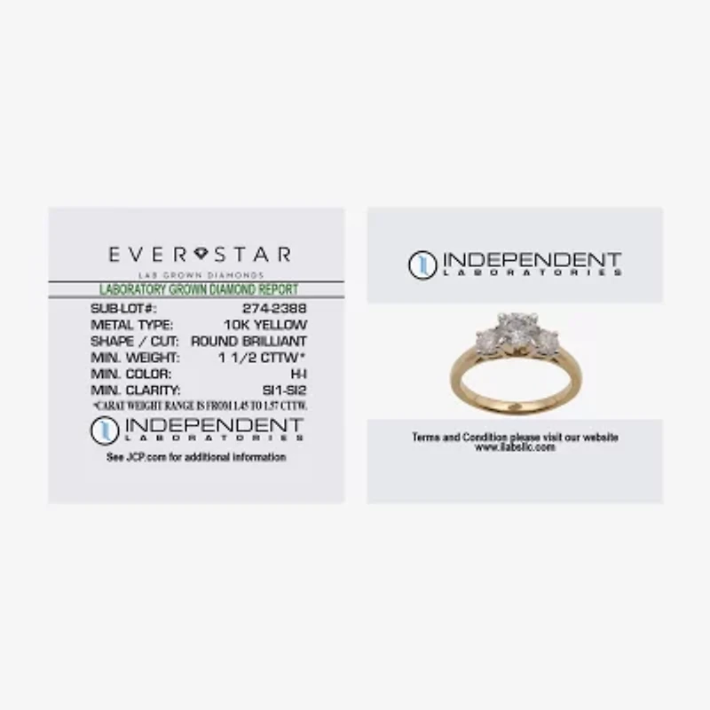 Love Lives Forever (H-I / Si1-Si2) Womens 1 1/2 CT. T.W. Lab Grown White Diamond 10K Gold Round 3-Stone Engagement Ring