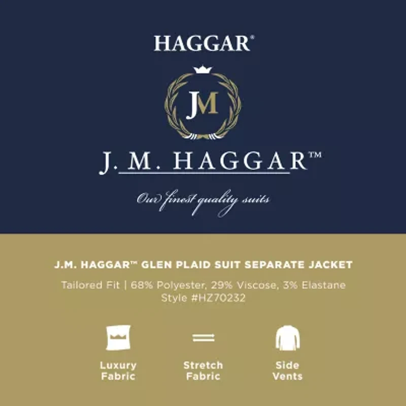 Haggar JMH Tailored Glen Plaid Mens Stretch Fabric Modern Fit Suit Jacket