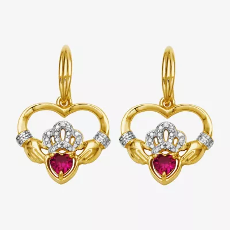 Heart-Shaped Lab-Created Ruby and Diamond-Accent Claddagh Earrings