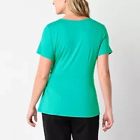 Liz Claiborne Womens Round Neck Short Sleeve Blouse