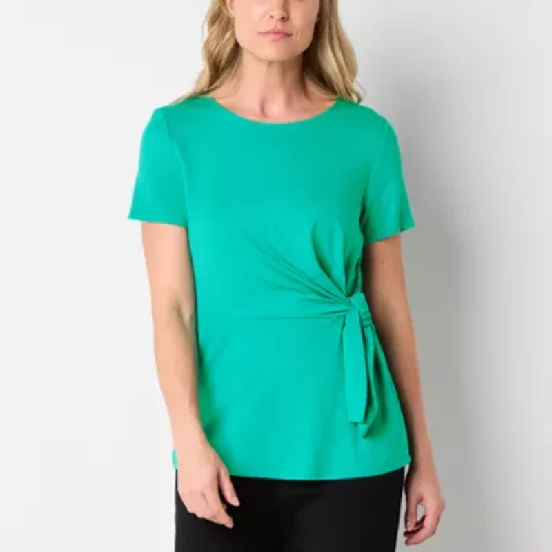 Liz Claiborne Womens Round Neck Short Sleeve Blouse