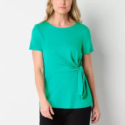 Liz Claiborne Womens Round Neck Short Sleeve Blouse