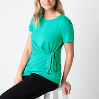 Liz Claiborne Womens Round Neck Short Sleeve Blouse