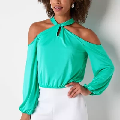 Bold Elements Womens Keyhole Neck Long Sleeve Blouse