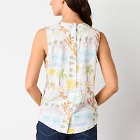 St. John's Bay Womens Hidden Access Opening Split Tie Neck Sleeveless Adaptive Blouse