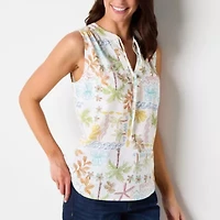 St. John's Bay Womens Hidden Access Opening Split Tie Neck Sleeveless Adaptive Blouse