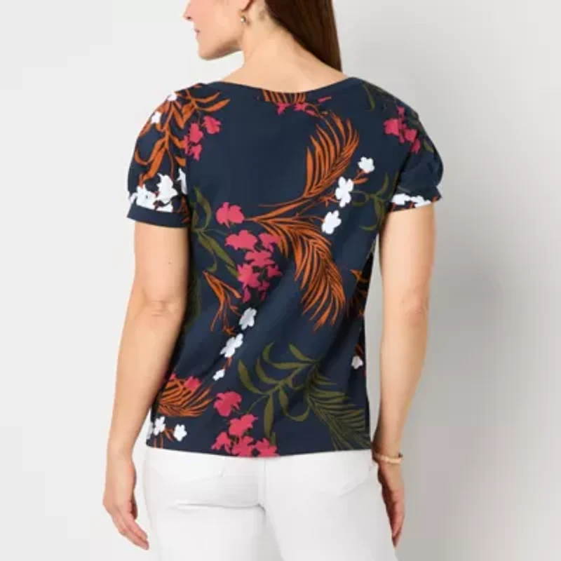 Liz Claiborne Womens Boat Neck Short Sleeve T-Shirt
