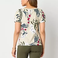 Liz Claiborne Womens Boat Neck Short Sleeve T-Shirt