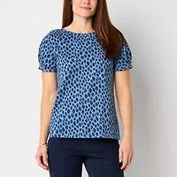 Liz Claiborne Womens Boat Neck Short Sleeve T-Shirt