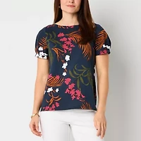 Liz Claiborne Womens Boat Neck Short Sleeve T-Shirt