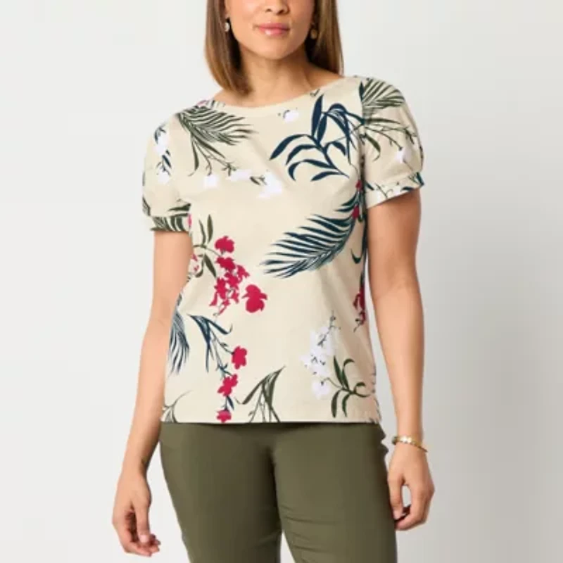 Liz Claiborne Womens Boat Neck Short Sleeve T-Shirt