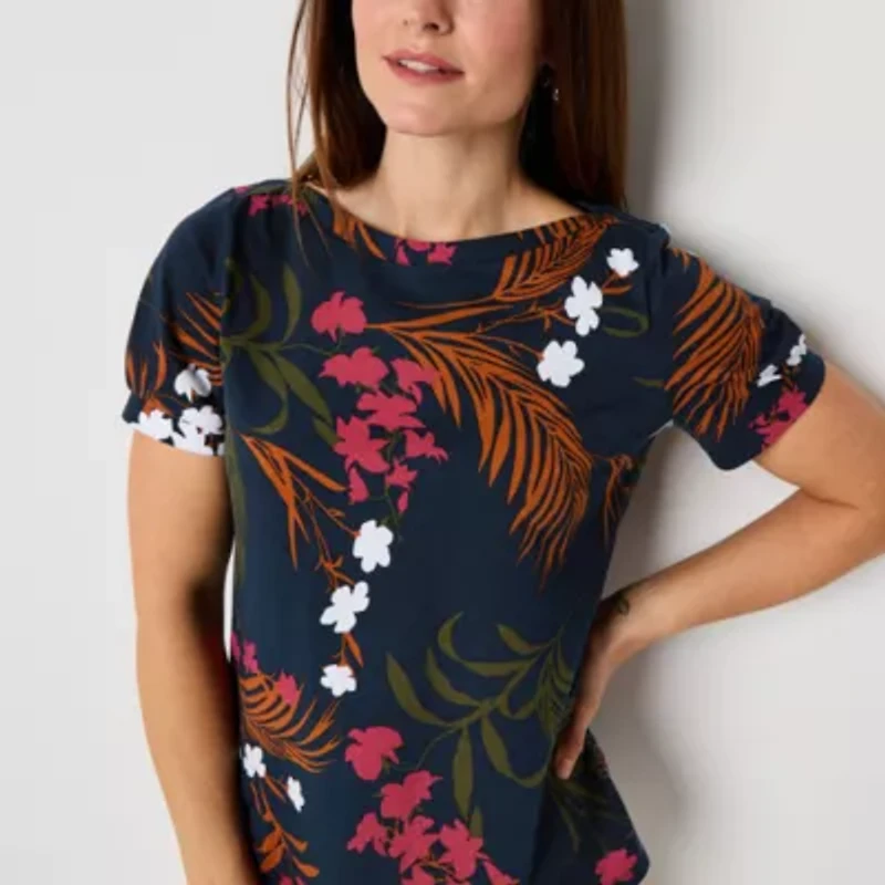Liz Claiborne Womens Boat Neck Short Sleeve T-Shirt