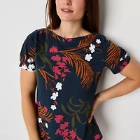 Liz Claiborne Womens Boat Neck Short Sleeve T-Shirt