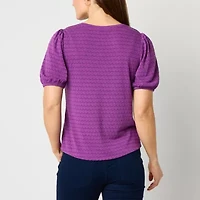 Liz Claiborne Womens Crew Neck Short Sleeve Blouse