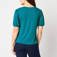 Liz Claiborne Womens Crew Neck Short Sleeve Blouse