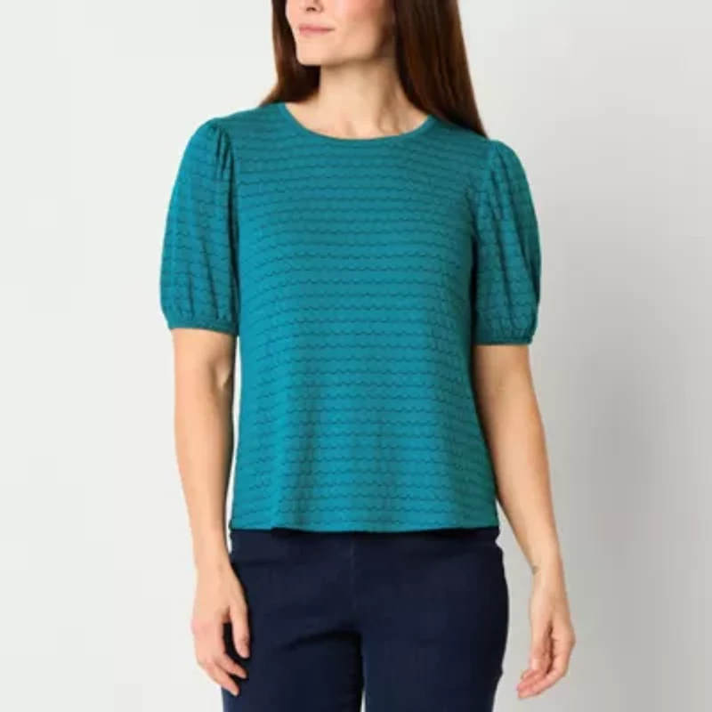 Liz Claiborne Womens Crew Neck Short Sleeve Blouse
