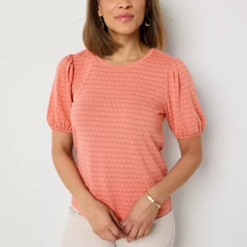 Liz Claiborne Womens Crew Neck Short Sleeve Blouse