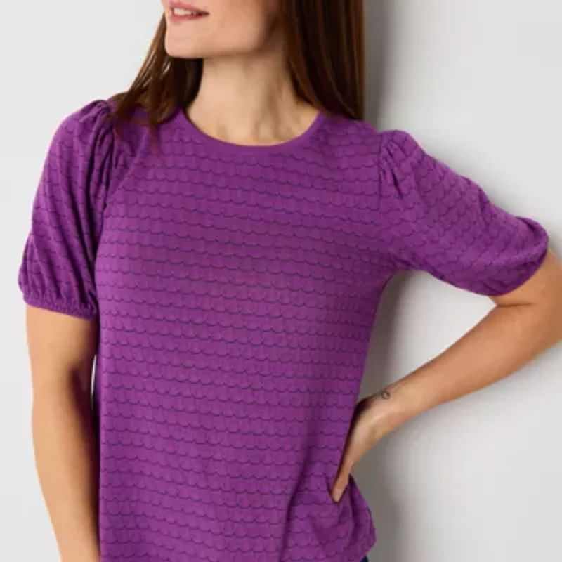 Liz Claiborne Womens Crew Neck Short Sleeve Blouse