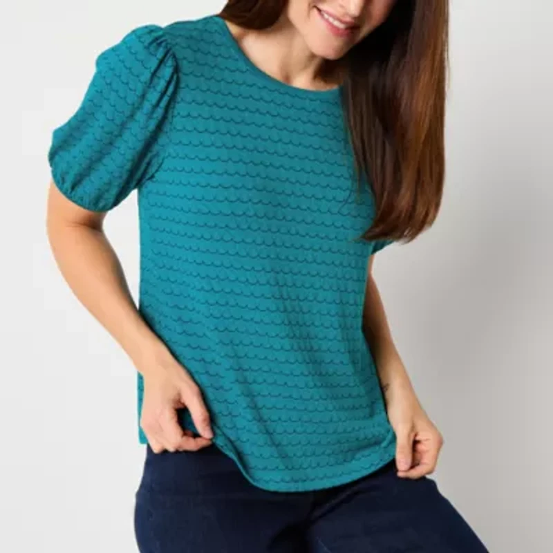 Liz Claiborne Womens Crew Neck Short Sleeve Blouse