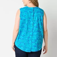 St. John's Bay Womens Easy-on + Easy-off Hidden Access Opening Split Tie Neck Sleeveless Plus Blouse